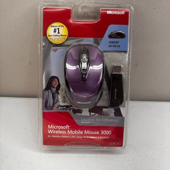 NEW SEALED Microsoft Purple Wireless Mobile Mouse 3000 4 Buttons PC | MAC - USB - Picture 1 of 3